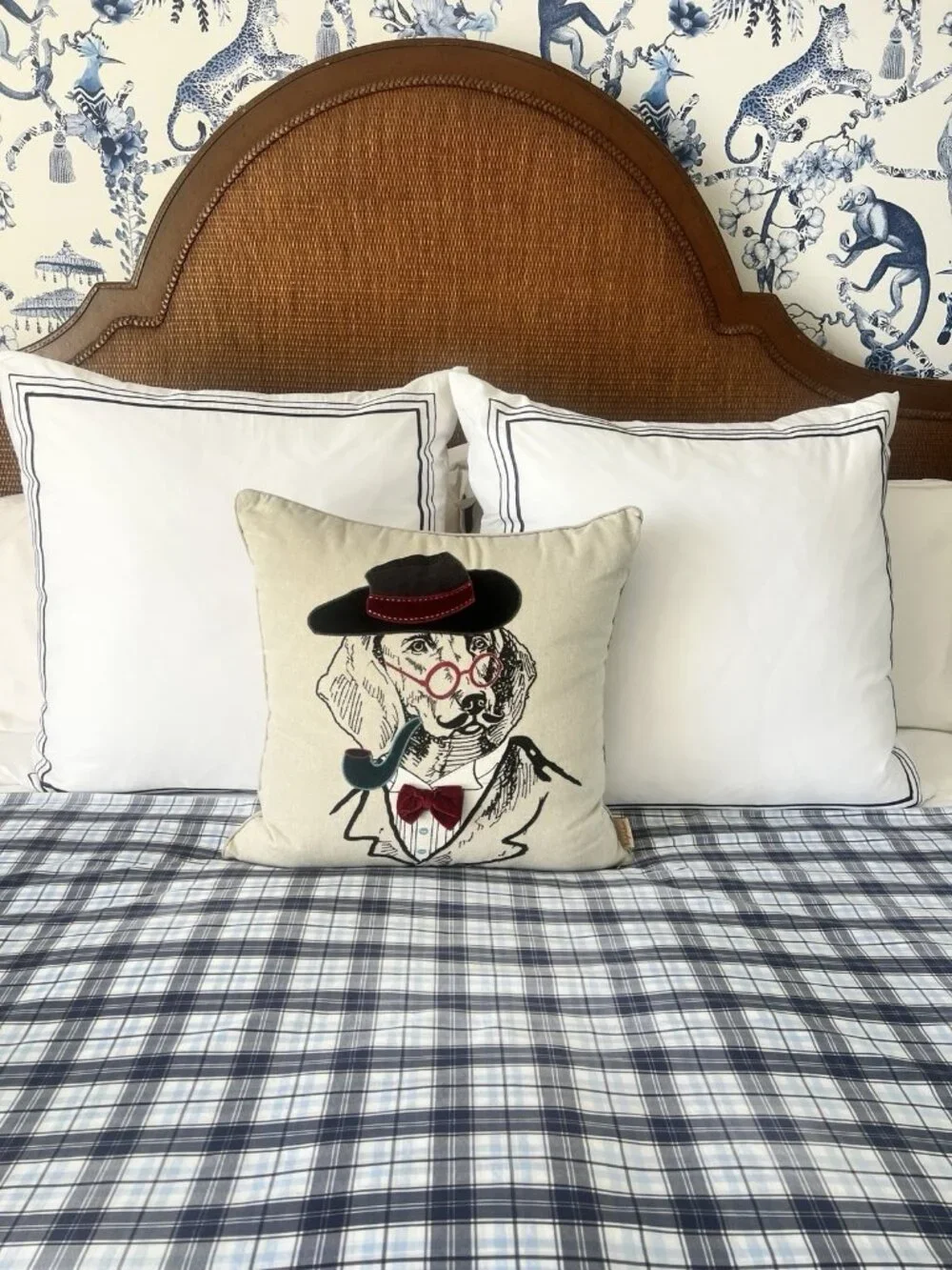POTTERY BARN KIDS Plaid Duvet Cover Twin Navy Blue White 100% Cotton Children